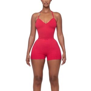 Red Halter Neck Bodysuit